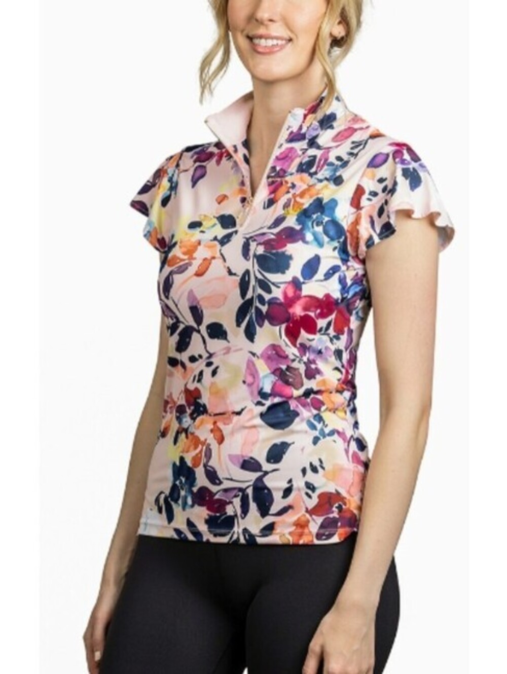NEW Kastel Denmark UV Shirt -Flutter Sleeve Watercolor Sun Shirt 1/4 Zip Top XS